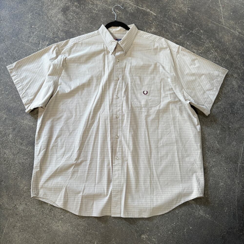 Vintage Y2K Ralph Lauren Shirt Mens 2XL XXL Tan Beige Chaps Check Short Sleeve